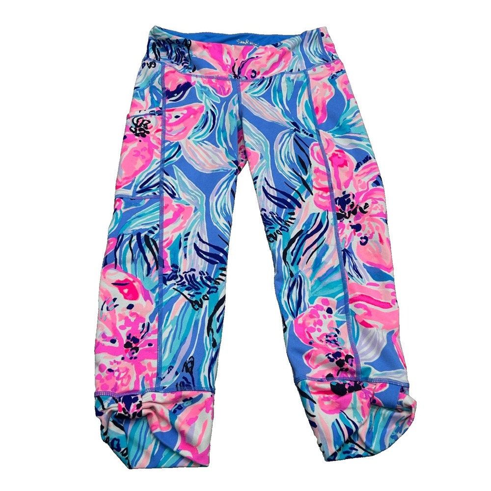 Lilly‎ Pulitzer Luxletic 21" Weekender High Rise Crop Leggings Small Blue Pink